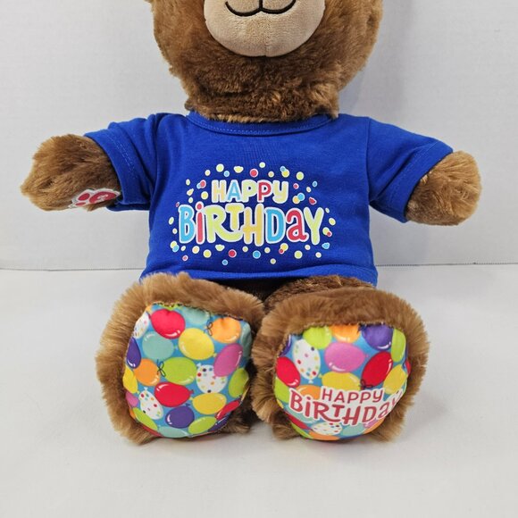 Build A Bear Happy Birthday Bear Plush Brown Teddy Blue T-Shirt Stuffed Animal - Picture 3 of 13